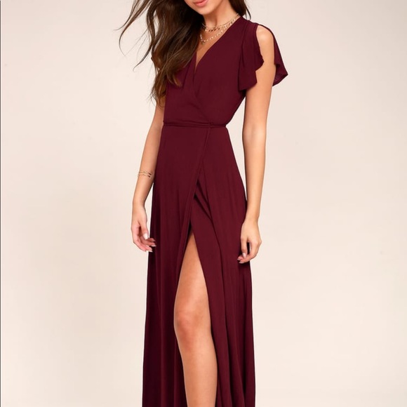 Lulus Dresses & Skirts - NWT LuLu’s Heart of Marigold Burgundy Wrap Maxi Dress - Fall Wedding Guest